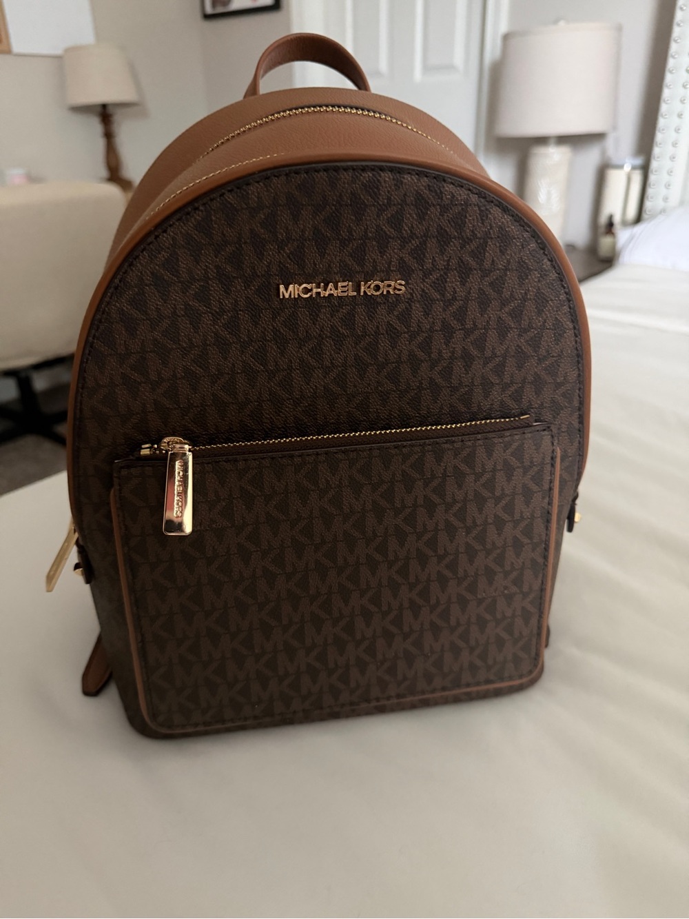 Michael Kors Brown Logo Mini Backpack with Gold Hardware